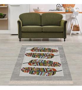 Kuş Tüyü Kızılderili Afro Etnik Dijital Baskı Yıkanabilir Modern Salon Halısı ve Yolluk (Çok Renkli)