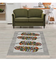 Kuş Tüyü Kızılderili Afro Etnik Dijital Baskı Yıkanabilir Modern Salon Halısı ve Yolluk (Çok Renkli)