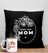 BK Gift Anneler Günü Tasarımlı Siyah Kırlent Yastık ve Kupa Seti, Anneye Hediye, Ev Dekorasyonu, Anneler Günü Hediyesi-4