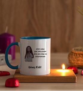 Kişiye Özel Sen Onu da Soğutursun Esprili Ahşap Altlıklı Mumlu Mavi Kupa