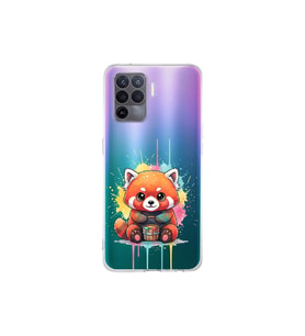 OPPO A96 ile Uyumlu Splash Tilki Tasarımlı Şeffaf Silikon Kılıf