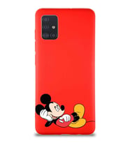 Samsung Galaxy A51 Soft Premier Kapak Mickey Mouse-F Tasarımlı Silikon Kılıf - Kırmızı (Şeffaf)