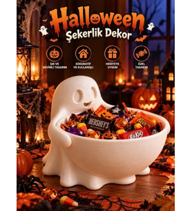 Halloween Cadılar Bayramı Dekoratif Hayalet Şekerlik Büyük Kase Masa Üstü Dekor