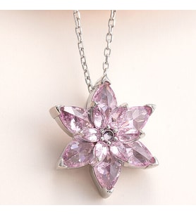 Pembe Lotus Zirkon Taşlı Çiçek 925 Ayar Gümüş Kadın Kolye