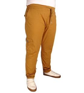 Mode XL Büyük Beden Pantolon Keten Kargo Jogger Milano 21912 Taba