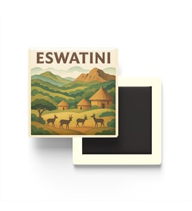 Esvatini - Eswatini - Paper Cut Art - Baskılı Buzdolap Magneti Kare - 9x9 cm