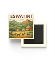 Esvatini - Eswatini - Paper Cut Art - Baskılı Buzdolap Magneti Kare - 9x9 cm