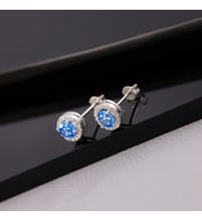 925 Ayar Gümüş Aquamarine Taşlı Yuvarlak Küpe
