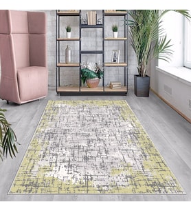 Yeşil Batik Desen Renk Geçişli Yıkanabilir Kaymaz Taban Leke Tutmaz Modern Salon Halısı ve Yolluk (Gri)