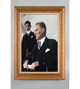 Altın Varaklı Paspartulu Çerçeveli Atatürk Tablo nt1208