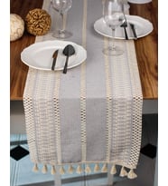 Örme Masa Örtüsü Püsküllü Runner Gri Masa Örtüsü Organik Pamuk Runner 35x145 Cm Masa Üstü Gri Runner