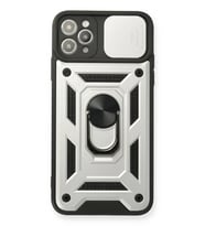 Newface Apple iPhone 11 Pro Kılıf Pars Lens Yüzüklü Silikon - Gümüş