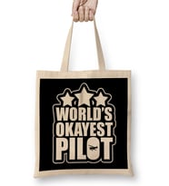 Funny World s Okayest Pilot Airplane Piloting Pun Bez Çanta Uzun Saplı