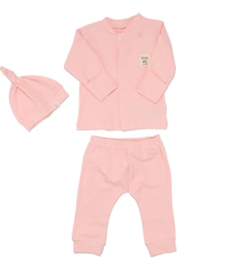 Unisex Pembe Fitilli Düğümlü Bereli Little me Kendinden Eldivenli 3'lü Takım