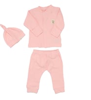 Unisex Pembe Fitilli Düğümlü Bereli Little me Kendinden Eldivenli 3'lü Takım