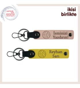 Sporcu Hediyesi Olarak Voleybol Anahtarlık Seti, Kişiye Özel Üretim, x2'li, Yavru Ağzı-Sarı