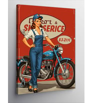 Kanvas Tablo Retro Tamirci Kadın Ve Motosiklet