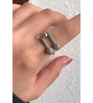 V.I.P Çift Renk Seri Lock Me Tasarım Zirkon Taşlı Marka Model Ayarlanabilir Çelik Yüzük