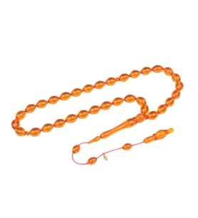 Arpa Kesim 11x8 mm İmzalı Ateş Kehribar Sistem Püsküllü Tesbih