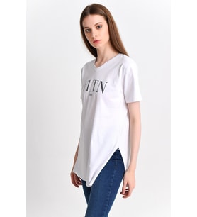 9282825 Süprem Vltn Paris Bas.Yırtmaçlı Kısa Kol V Yaka Bluz BEYAZ