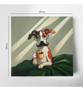 Sevimli Kahve İçen Köpek 20x20 cm Illustrasyon Kanvas Tablo – Özgün, Hediyelik Eşya (Çok Renkli)