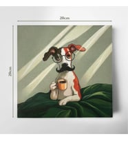 Sevimli Kahve İçen Köpek 20x20 cm Illustrasyon Kanvas Tablo – Özgün, Hediyelik Eşya (Çok Renkli)