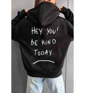 Unisex Oversize Hey you Baskılı Sweatshirt (Siyah)