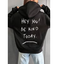 Unisex Oversize Hey you Baskılı Sweatshirt (Siyah)