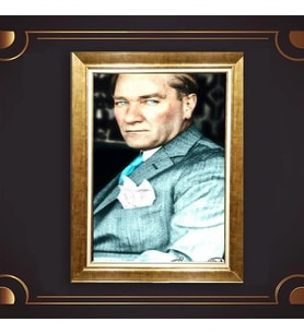 Altın Varaklı Çerçeveli Paspartulu Atatürk Tablo z4798 (Gold)