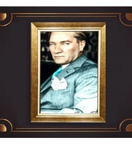 Altın Varaklı Çerçeveli Paspartulu Atatürk Tablo z4798 (Gold)