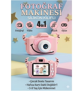 Mini Dijital Fotoğraf Makinesi Figürlü Silikon Kılıflı 5x Oyunlu Çocuk İçin