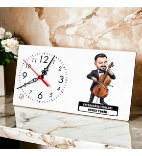 Violacı Müzisyen Erkek Karikatürlü Masa Saati