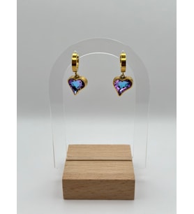 Arnes Jewelry Çelik Renkli Zirkon Taşlı Kalpli Küpe (Gold)