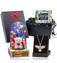 Renkli Led Işıklı Fanus ve Zümrüdü Anka Kuşu Kolye Seti (Model 5)