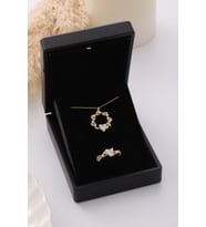 Işıklı Kutulu Gümüş Kalp Taşlı Sarmaşık Kolye & Yüzük Seti - 925 Ayar Gümüş Set