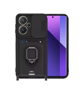 Xiaomi Redmi Note 13 Pro Plus Kılıf Zuma Kartvizitli Yüzüklü Silikon - Siyah
