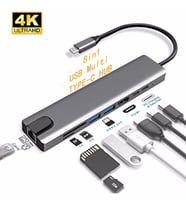 8 in 1 4K Type C USB 3.0 Hub HDMI RJ45 SDTF Adaptörü