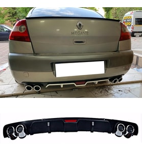 Renault Megane 2 Siyah Difüzör 4 Krom Egzoz Görünümlü Difizör Arka Ek Body Kit 2002-2009