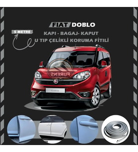 Fiat Doblo Oto Araç Kapı Koruma Fitili 5metre Parlak Gri Renk