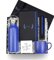 Termos & Kenarı Boyalı Defter & Kalem & Kupa Hediye Seti (Mavi)