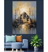 Gece Işıklarında Camii Manzarası Dekoratif Kanvas - Mdf Ahşap Tablo