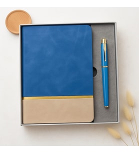 Kişiye Özel Lüks Mavi Defter Kalem Kutulu Hediye Seti