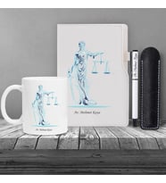 Kişiye Özel UV Baskılı Fütüristtik Tasarım Avukat Temalı Beyaz Defter & Beyaz Roller Kalem ve Kupa Seti