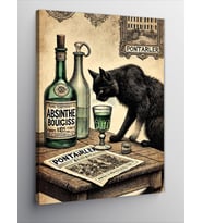 Kanvas Tablo Absinthe Ve Kara Kedi Teması
