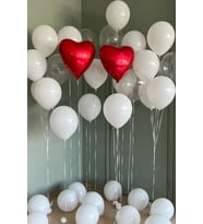 Beysüs Kırmızı Kalpli ve Beyaz Şeffaf Lateks Balon Seti
