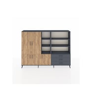 Arges Dolap 11 Raflı 3 Çekmeceli 5 Kapaklı 220x30x163 Antrasit-Çam/Antrasit