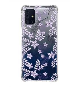 Samsung Galaxy M31s  Köşe Korumalı Antişok Kapak Floral Lila Tasarımlı Şeffaf  Kılıf