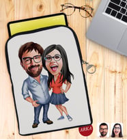 BK Gift Kişiye Özel Sevgililer Karikatürlü Taşınabilir Koruyucu Tablet Kılıfı & Organizer Çanta - Siyah-105