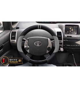 Toyota Prius XW20 Dikme Direksiyon Kılıfı Delikli Deri Parlak Siyah Gri Detay Çift Yüzük ve Dikiş 2003-2009