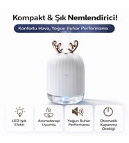 Renkli Işıklı Geyik Boynuzlu Mini Hava Nemlendirici – Sessiz ve Şık Tasarım (Pamuk Beyaz)